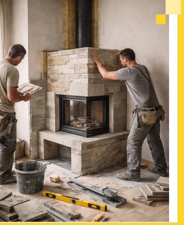 Угловые камины под ключ проект, монтаж и отделка в Елабуге