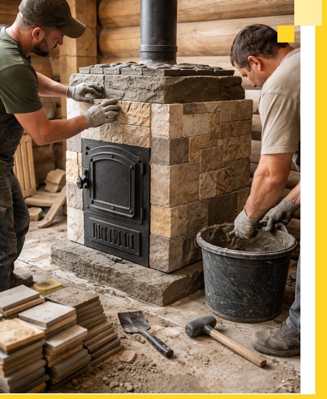 Облицовка банной печи под ключ в Елабуге: камень и плитка