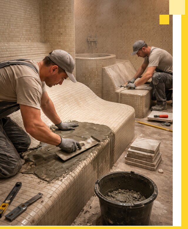 Лежаки для хамама под ключ в Елабуге, проект и монтаж