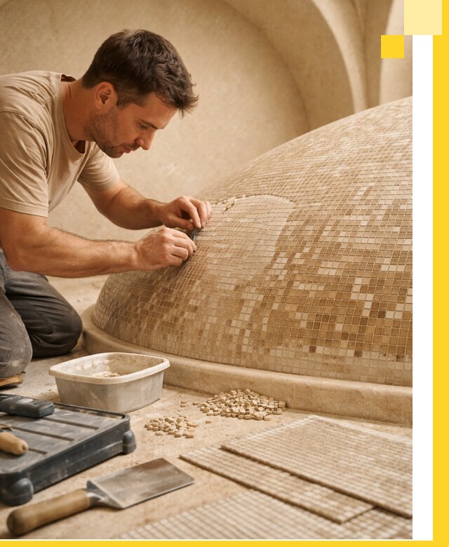 Профессиональная укладка мозаики для хамама под ключ в Елабуге